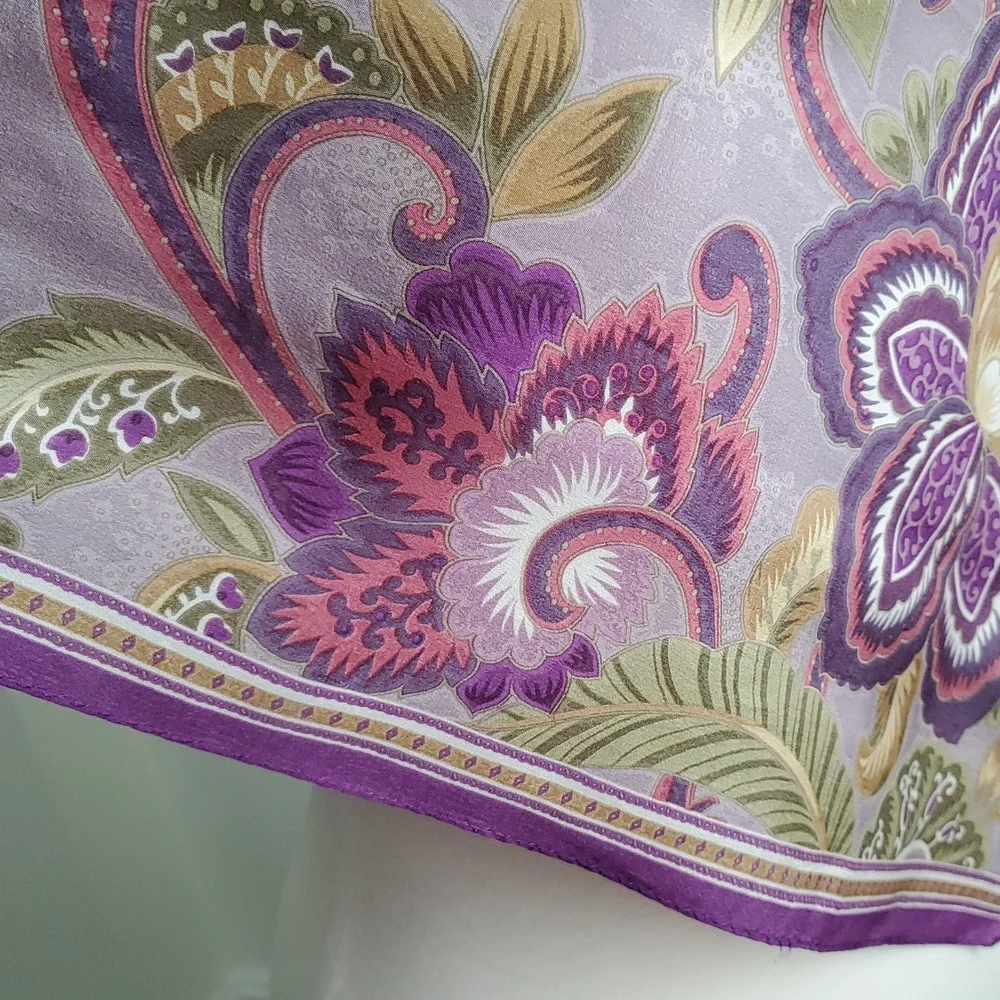 EUC Oscar De La Renta 100% Silk Purple/Plum/Moss Green 35" x 35" Square Scarf - Picture 3 of 6